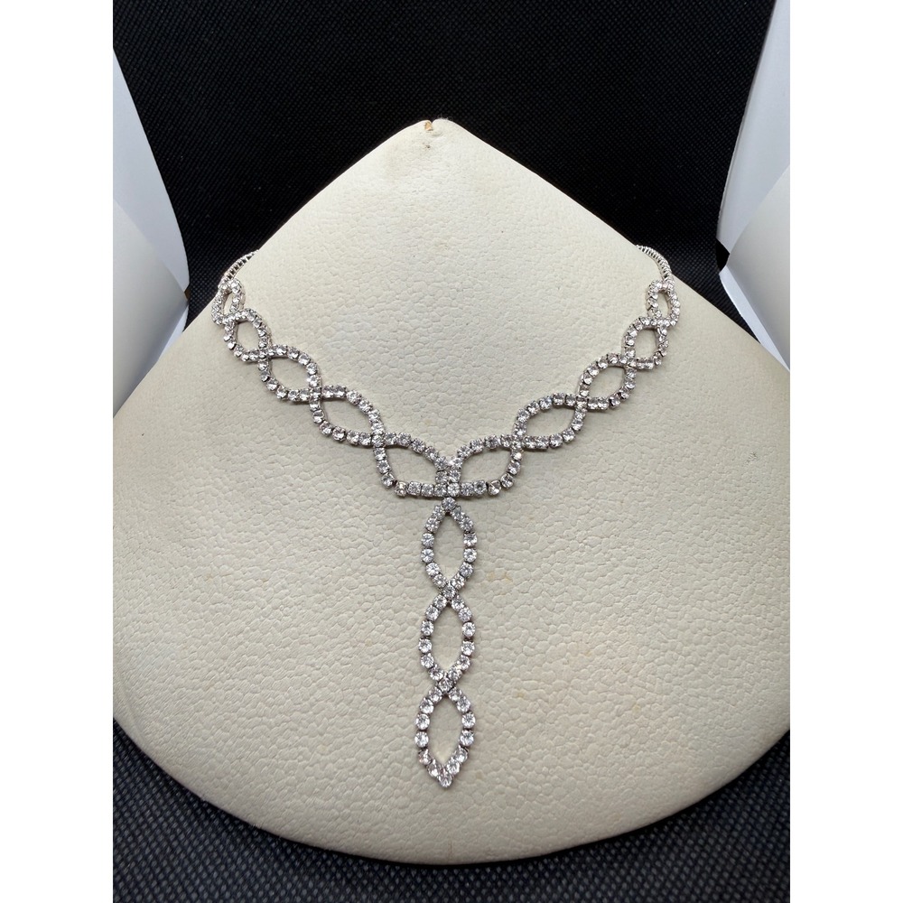 Silver Rhinestone Y-Necklace Infinity Loop Drop Statement Formal Jewelry